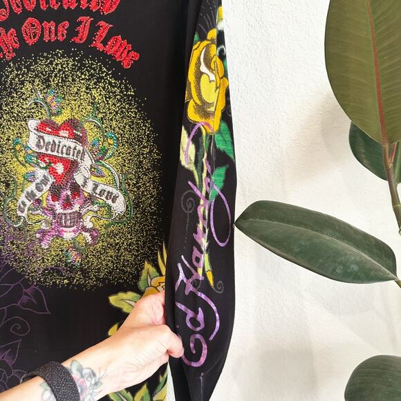 VTG Y2K Ed Hardy Sweater/Tunic Dress Medium Embellished Pull-Over Fitted Grunge - Picture 5 of 9